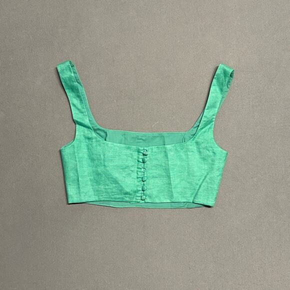 SALONI Square Seams Choli Top Washed‎ Green Linen Crop in Green Size US 0/ UK 4 - Picture 3 of 15